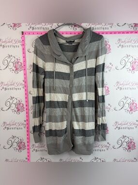 Armani Exchange cardigan Cozy Gray & Ivory Striped Hooded Cardigan Loungewear